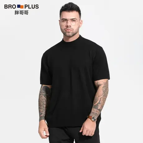 胖哥哥秋季短袖毛衣男大码时尚圆领宽松加肥加大男士针织打底衫潮图片