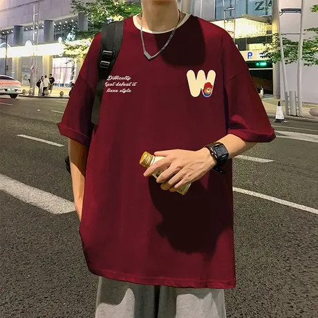 重磅纯棉短袖T恤男夏季oversize潮牌2024新款美式简约男生体恤衫商品大图