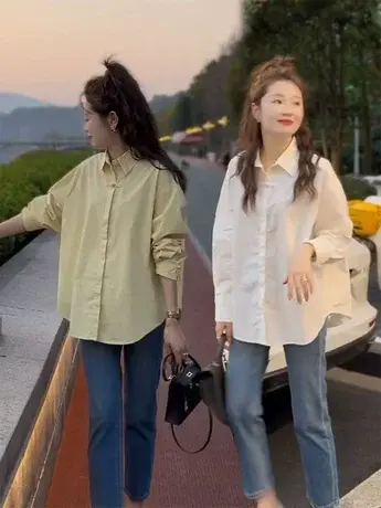 新中式时尚盘扣百搭Polo领衬衫小衫女春季新款遮肉显瘦长袖上衣潮图片