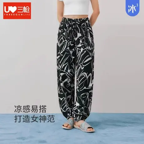 三枪睡裤女可外穿印花爽滑薄款透气中老年家居裤束脚显瘦居家长裤商品大图