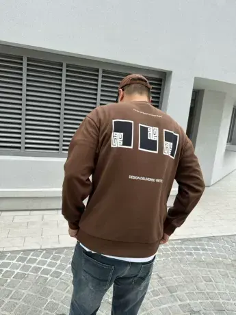 DAEVU秋新款大码男装咖色落肩潮胖子加肥加大男款圆领长袖卫衣商品大图