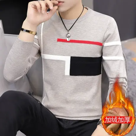 毛衣男士秋冬季针织线衫韩版潮流宽松羊绒打底衫加绒加厚日系上衣商品大图