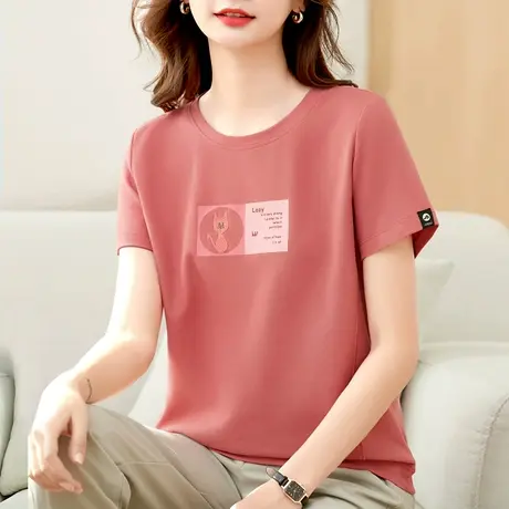 正肩短袖t恤女2023夏装新款流行小衫宽松圆领上衣夏季大码体恤潮商品大图