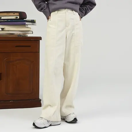 omont蛋挞家咖色灯芯绒直筒裤女新款宽松显腿长阔腿工装裤子秋冬商品大图