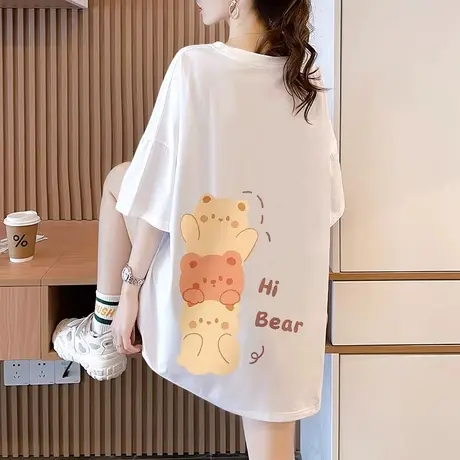 大码白色纯棉短袖t恤女夏装2023新款宽松休闲港风chic洋气上衣潮商品大图