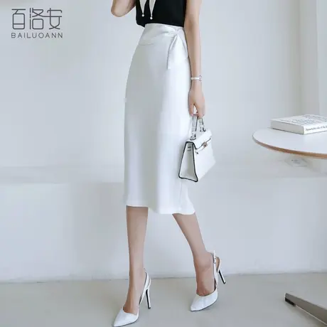 百洛安气质优雅半身裙女中长裙夏季系带高腰包臀裙职业通勤一步裙图片