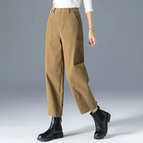 高腰哈伦裤女2023新款秋冬大码女裤休闲九分裤加绒裤子老爹萝卜裤商品大图