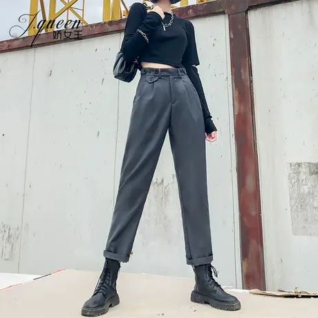 高腰哈伦裤女秋季小众设计感九分小脚裤子显瘦通勤休闲西装萝卜裤商品大图