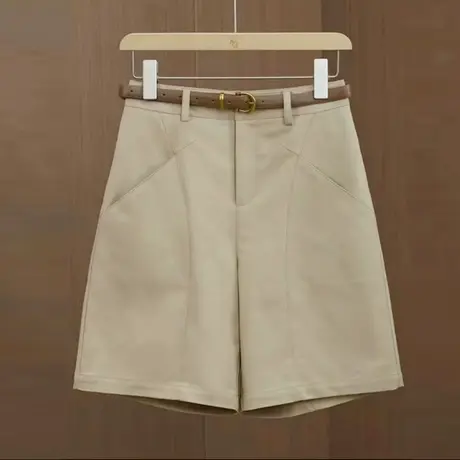 五分裤女夏薄款西装短裤高腰宽松直筒2023新款卡其色休闲阔腿热裤图片