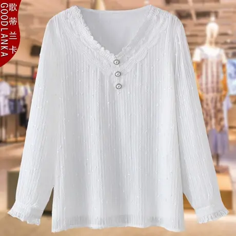 中年妈妈绣花雪纺衫秋装新款洋气时尚加肥加大女小衫宽松套头衬衫商品大图