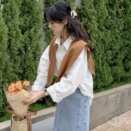 懒惰港风披肩衬衫女2022早春新款韩版宽松设计感休闲衬衣别致上衣图片