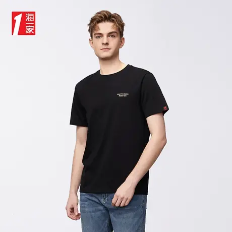 海一家后背时尚印花短T2023夏季新款舒适圆领休闲短袖T恤男商品大图