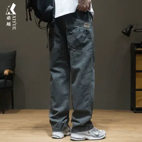 秋季纯棉休闲裤男秋款2023新款秋冬直筒长裤宽松大码宽松阔腿裤子商品大图