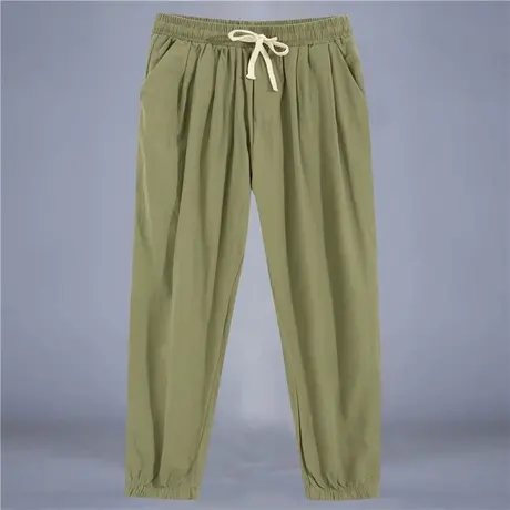 春秋款裤子薄款棉麻长裤潮牌夏季亚麻男裤束脚休闲九分裤男士秋季商品大图