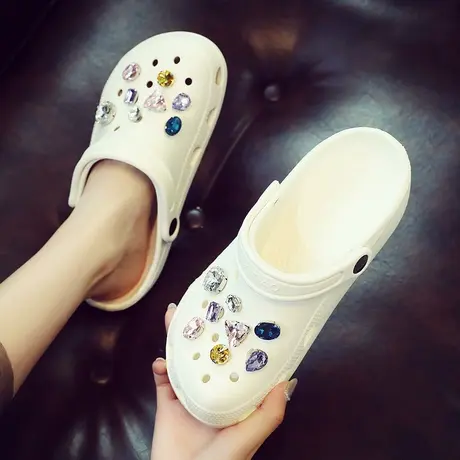 2023新款软底洞洞鞋女夏外穿水钻少女ins潮厚底包头凉拖鞋沙滩鞋商品大图