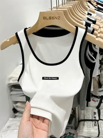工字背心女夏外穿吊带遮副乳内搭撞色打底修身锁骨无袖短款上衣女图片