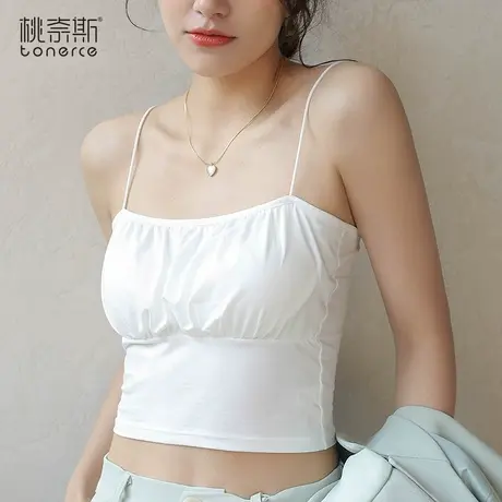 吊带背心女外穿带胸垫打底上衣夏季白色短款内搭露脐抹胸美背内衣商品大图