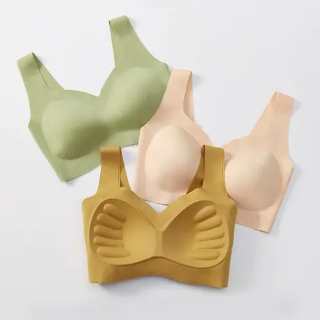 美背女士无痕聚拢上托收副乳防下垂无钢圈内衣运动防震一体文胸薄图片