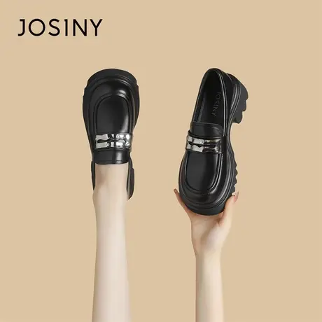 Josiny/卓诗尼厚底乐福鞋女2024春季新款百搭粗跟单鞋浅口女鞋子商品大图