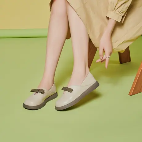 戈美其真皮小皮鞋女2023年秋季新款单鞋英伦软底圆头一脚蹬乐福鞋图片