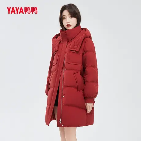 鸭鸭羽绒服女2023年冬季新款中长款连帽气质韩版时尚保暖外套C图片