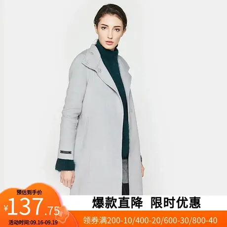 艾格新款冬季女装休闲羊毛修身纯色中长款毛呢大衣Y448图片