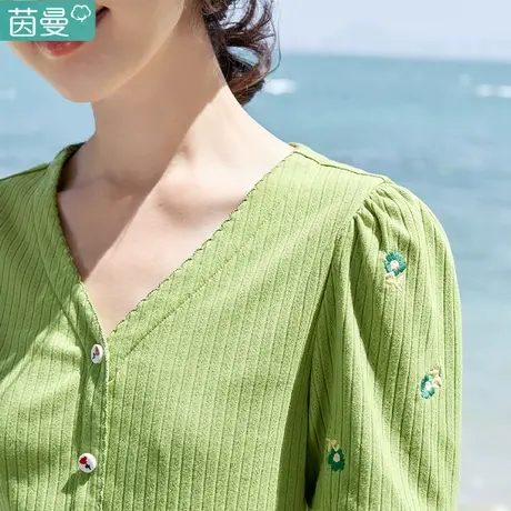 茵曼官方旗舰店奶系穿搭夏天上衣小众原创t恤正肩体桖女2023新款商品大图