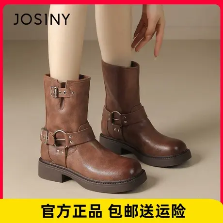 卓诗尼女靴2023冬新款复古西部牛仔靴厚底潮酷短靴短筒炸街骑士靴图片