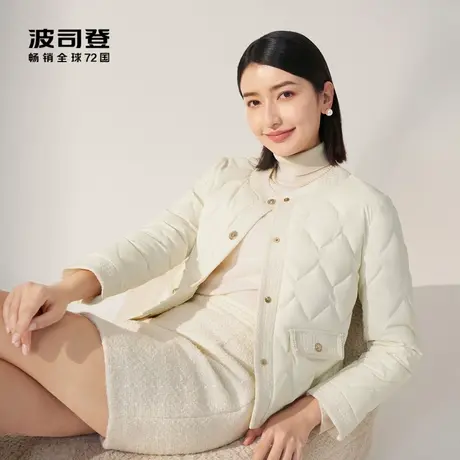 波司登23秋新款圆领拼接小香风外套法式优雅品质鹅绒羽绒服女士图片