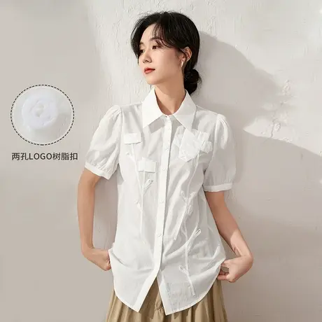 【商场同款】茵曼立体花朵纯棉气质白衬衫女2023夏季新款法式衬衣商品大图