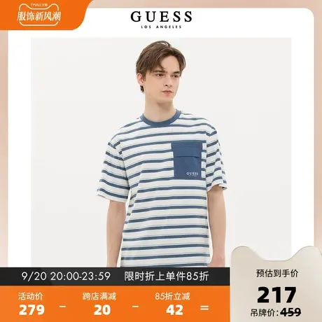 GUESS新男士多彩廓形oversize撞色条纹重磅短袖T恤-X2GP61R2Q41图片