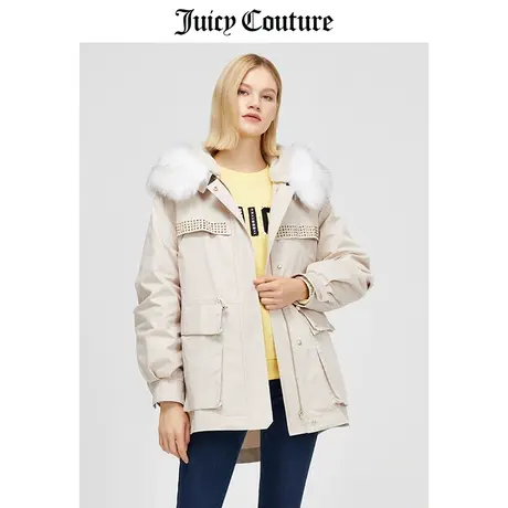 Juicy couture橘滋冬季新款毛领连帽羽绒服收腰中长款夹克外套女商品大图