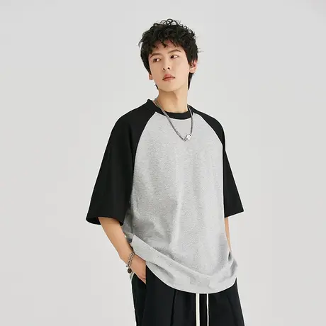 男士重磅插肩袖t恤男短袖潮牌美式复古上衣半袖男款2023新款夏季商品大图