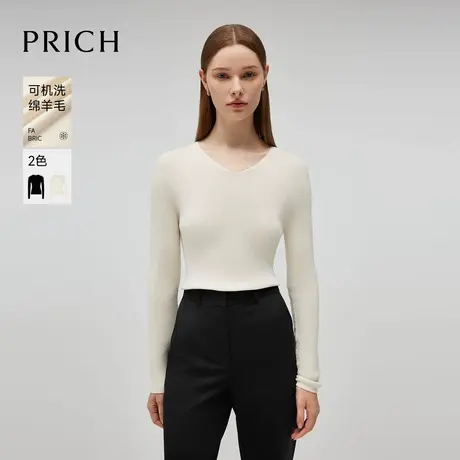 【可机洗羊毛】PRICH轻熟风针织衫2024冬季新款舒适保暖毛衣女商品大图