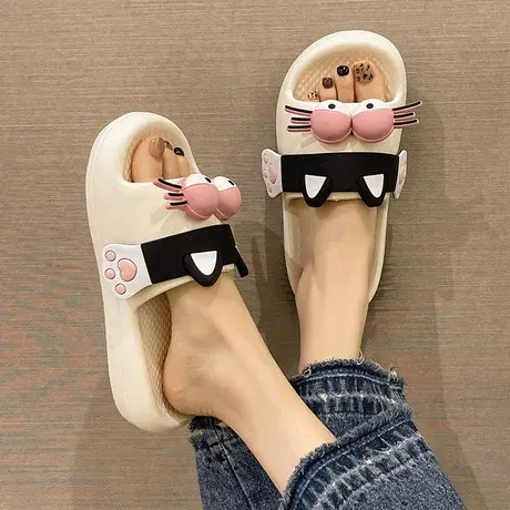 可爱卡通猫咪拖鞋女夏季网红时尚外穿室内家用浴室防滑厚底凉拖鞋商品大图