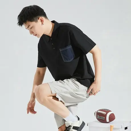 唐狮2024夏季新款短袖polo衫男士休闲黑色日系上衣有带翻领t恤潮图片