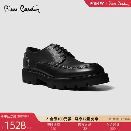 皮尔卡丹男鞋真皮商务正装皮鞋复古水洗潮圆头系带XL轻底德比鞋男商品大图