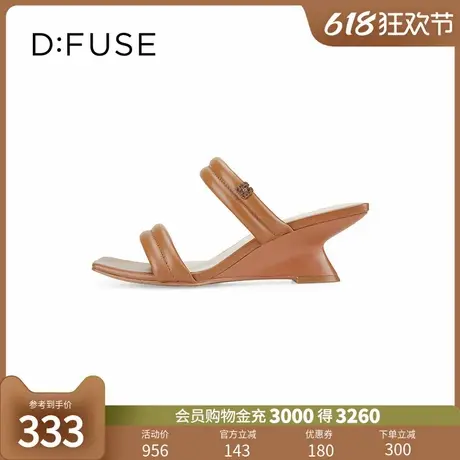 Dfuse迪芙斯2024夏款奶油风海绵条带舒适坡跟凉拖鞋DF42110170商品大图