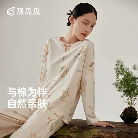 顶瓜瓜春夏季薄款套头长袖长裤睡衣套装顶呱呱纯棉休闲宽松家居服商品大图