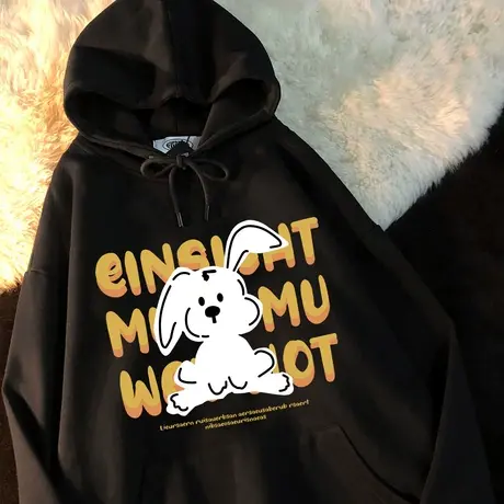 欧美hiphop连帽卡通卫衣外套女秋bf慵懒风oversize潮ins加绒上衣商品大图