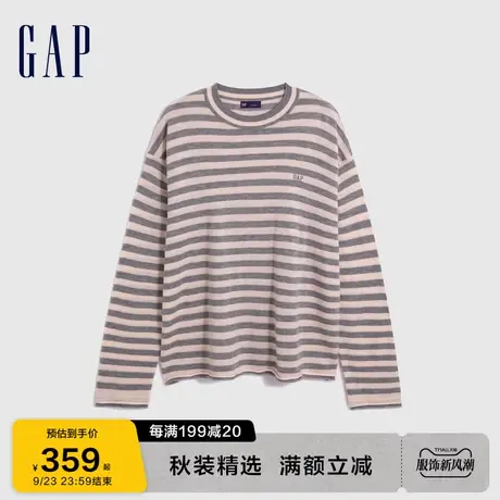 Gap女装秋季2023新款LOGO洋气时尚条纹圆领毛衣889615休闲针织衫图片