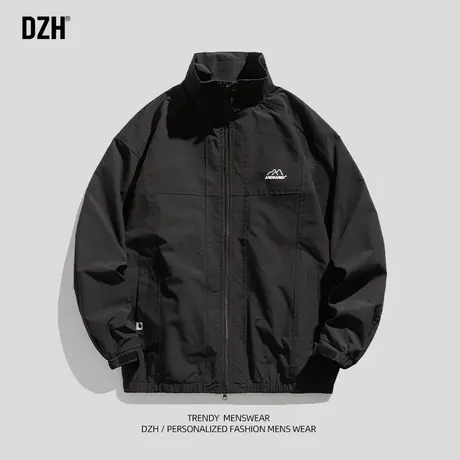 男士黑色立领外套男潮流百搭情侣冲锋衣秋季宽松夹克男装2023新款商品大图