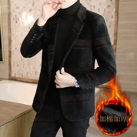 2023新款秋冬季呢子西装男潮流帅气休闲西服外套加棉加厚毛呢大衣图片