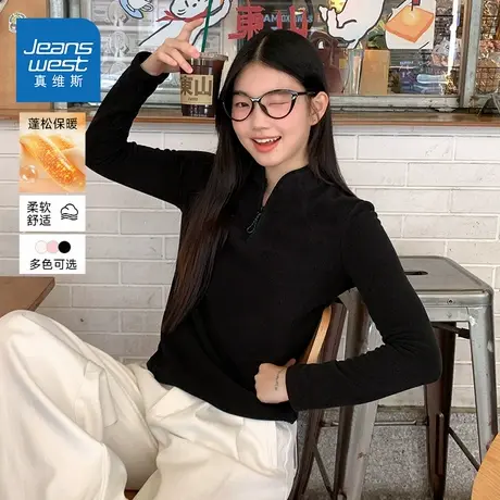 NOE真维斯黑色半开领抓绒卫衣女2025新款秋冬季青少年开衫外套商品大图