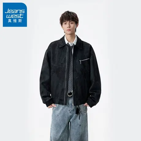 N5真维斯外套男2025新款秋季美式潮牌麂皮印花上衣男士春秋装夹克商品大图