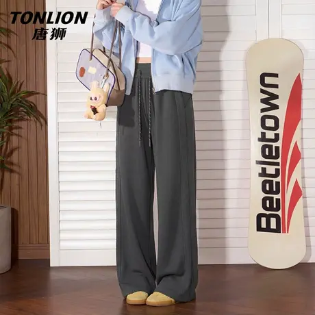 唐狮官方拼接卫裤女2026新款春季宽松运动裤美式慵懒阔腿休闲裤VC图片