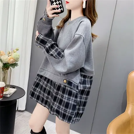 假两件拼接加绒圆领卫衣女2022年新款秋冬宽松爆款时尚设计感外套商品大图