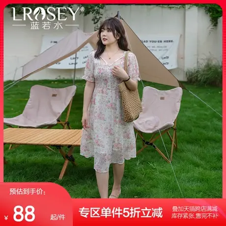 蓝若水大码女装纯欲风方领肌理感碎花裙胖mm夏季显瘦雪纺连衣裙图片