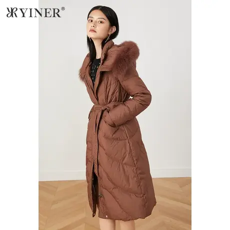 YINER音儿商场同款女装2021冬季新款长款狐狸毛领连帽羽绒服商品大图