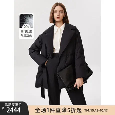 朗姿白鹅绒气质高端商务黑色西装收腰羽绒服外套女设计感冬季新款商品大图